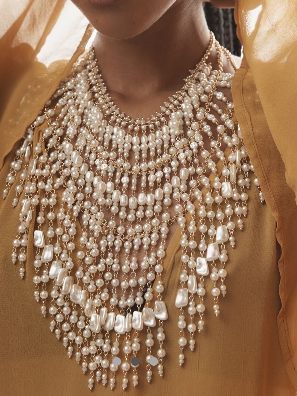 Anthropologie Serefina 14K Gold Plated Full Multi Strand Pearl Bib Necklace NEW
